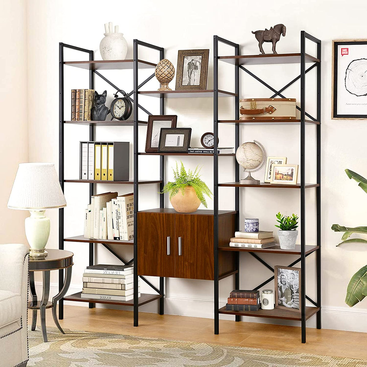 IDEALHOUSE Triple Wide 5 Tier Book Shelf, Tall Bookshelf with Open Display  Shelves, Industrial Large Bookshelves and Bookcases with Metal Frame for