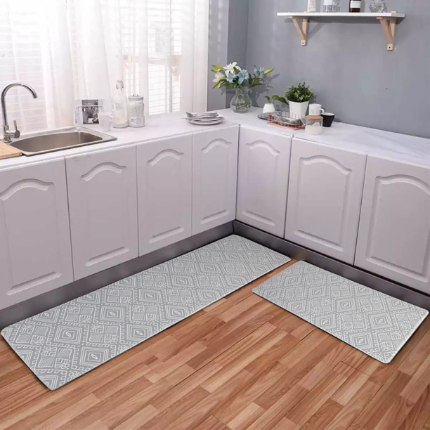 Kitchen Mat [2 PCS] Cushioned Anti-Fatigue Kitchen Rugs Non-Skid Waterproof Kitchen  Mats and Rugs Ergonomic Comfort Standing Mat for Kitchen, Floor, Office,  Sink, Laundry, Black and Gray 