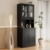 RichYa 4Pcs Kitchen Hutch Pantry Cabinets,Furniture Department Cabinet with Doors,China Cabinet with Glass Doors for Living Room
