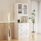 RichYa 4Pcs Kitchen Hutch Pantry Cabinets,Furniture Department Cabinet with Doors,China Cabinet with Glass Doors for Living Room