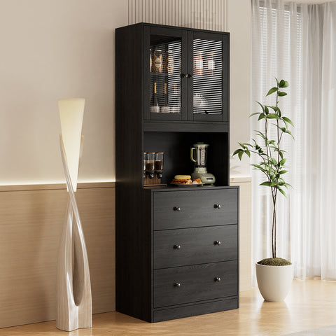 RichYa 71"H Tall Entryway Storage Cabinet,3 Drawers Kitchen Pantry Cabinet with Open Shelf for Living Room,Black