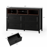Richya 6 Drawer Dresser for Bedroom,Chest of Drawers with Open Storage Shelf,Modern Dresser for Closet,White + Walnut