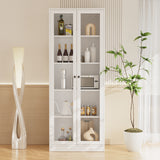 RichYa 71"H Tall Entryway Storage Cabinet,Kitchen Pantry Cabinet with 2 Glass Doors for Living Room,White