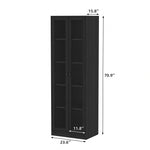 RichYa 71"H Tall Entryway Storage Cabinet,Kitchen Pantry Cabinet with 2 Glass Doors for Living Room,White