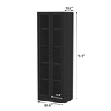 RichYa 71"H Tall Entryway Storage Cabinet,Kitchen Pantry Cabinet with 2 Glass Doors for Living Room,White