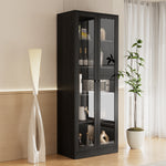 RichYa 71"H Tall Entryway Storage Cabinet,Kitchen Pantry Cabinet with 2 Glass Doors for Living Room,White