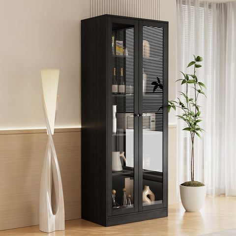 RichYa 71"H Tall Entryway Storage Cabinet,Kitchen Pantry Cabinet with 2 Glass Doors for Living Room,White