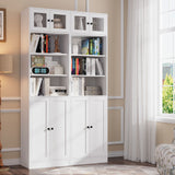 RichYa 85.5"H Tall Narrow Bookcase,7-Tier Bookshelf with 8 Doors & 6 Open Shelves, 47.24" W Sturdy Book Shelf with Storage for Living Room,Office(AA)