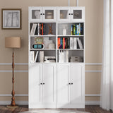 RichYa 85.5"H Tall Narrow Bookcase,7-Tier Bookshelf with 8 Doors & 6 Open Shelves, 47.24" W Sturdy Book Shelf with Storage for Living Room,Office(AA)