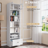 RichYa 85.5"H Tall Narrow Bookcase,7-Tier Bookshelf with 2 Drawers & 10 Open Shelves, 47.24" W Sturdy Book Shelf with Storage for Living Room,Office(BB)