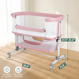 Cowiewie Bassinet Bedside Sleeper, Portable, Breathable, Adjustable Baby Bedside Bassinet for Peaceful Nights, Pink