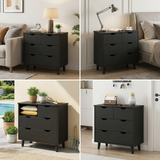 RichYa 4 Drawer Dresser for Bedroom Wood Storage Dresser Black Sofa Table Nightstand Chest of Drawer
