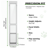 Slevoo Dog Door for Sliding Glass Door, Height Adjustable 79 1/5" to 82", Weatherproof Silicone Flap, Lock Design & White Aluminum Frame, Large