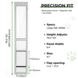 Slevoo Dog Door for Sliding Glass Door, Height Adjustable 79 1/5" to 82", Weatherproof Silicone Flap, Lock Design & White Aluminum Frame, Large Tall