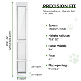 Slevoo Dog Door for Sliding Glass Door, Height Adjustable 79 1/5" to 82", Weatherproof Silicone Flap, Lock Design, White Aluminum Frame, Medium