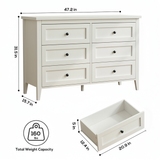 RichYa 6 Drawer Dresser for Bedroom,Chest of Drawers with Metal Knobs,Dresser for Closet,White