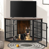 RichYa 52 Inch Corner Dog Crate Furniture, Wooden Dog Kennel Furniture Style for Large Dogs, Indoor Heavy Duty Dog House TV stand, End Table, Side Table, Brown