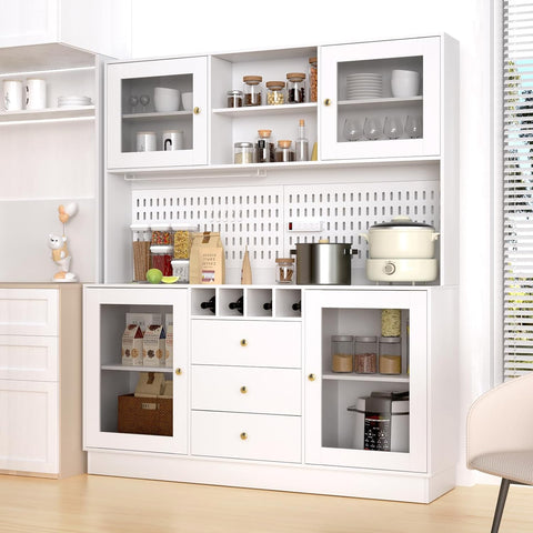 Pantry Cabinet, Kitchen Storage Cabinet, Freestanding Buffet Hutch with Pegboard