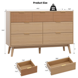 RichYa Fluted 7 Drawer Dresser for Bedroom,Chest of Drawers with Metal Handle,Wooden TV Stand for Living Room,Natural Oak