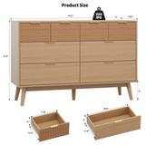RichYa Fluted 8 Drawer Dresser for Bedroom, Chest of Drawers with Metal Handle,Wooden TV Stand for Living Room,Natural Oak