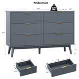 RichYa Dresser for Bedroom with 6 Drawers,Fluted Dresser with Metal Handle,Chest of Drawers & TV Stand,Closet Storage Organizer for Living Room, Kids Room（Gray）