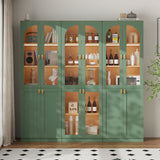 RichYa 71"H Tall Kitchen Pantry Cabinet with LED Light,4 Glass Doors Curio Cabinet,5 Tier Display Cabinets for Dining Living Room,Green(A)