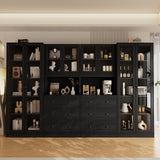RichYa 4Pcs Kitchen Hutch Pantry Cabinets,Furniture Department Cabinet with Doors,China Cabinet with Glass Doors for Living Room