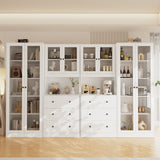 RichYa 4Pcs Kitchen Hutch Pantry Cabinets,Furniture Department Cabinet with Doors,China Cabinet with Glass Doors for Living Room
