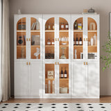 RichYa 71"H Tall Kitchen Pantry Cabinet with LED Light,4 Glass Doors Curio Cabinet,5 Tier Display Cabinets for Dining Living Room,Green(A)