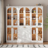 RichYa 71"H Tall Kitchen Pantry Cabinet with LED Light,4 Glass Doors Curio Cabinet,5 Tier Display Cabinets for Dining Living Room,Green(A)