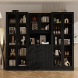 RichYa 4Pcs Kitchen Hutch Pantry Cabinets,Furniture Department Cabinet with Doors,China Cabinet with Glass Doors for Living Room