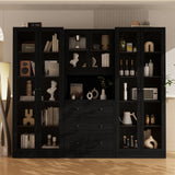 RichYa 4Pcs Kitchen Hutch Pantry Cabinets,Furniture Department Cabinet with Doors,China Cabinet with Glass Doors for Living Room