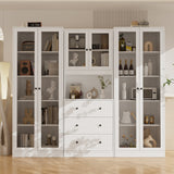 RichYa 4Pcs Kitchen Hutch Pantry Cabinets,Furniture Department Cabinet with Doors,China Cabinet with Glass Doors for Living Room