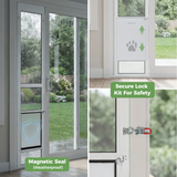 Slevoo Dog Door for Sliding Glass Door, Height Adjustable 79 1/5" to 82", Weatherproof Silicone Flap, Lock Design & White Aluminum Frame, Large
