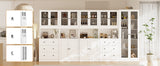 RichYa 4Pcs Kitchen Hutch Pantry Cabinets,Furniture Department Cabinet with Doors,China Cabinet with Glass Doors for Living Room