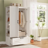 RichYa 71"H Armoire Wardrobe Closet with Drawer,Clothes Storage Cabinet with Hanging Rod,Large Wardrobe Closet with Shelves & 3 Doors for Bedroom