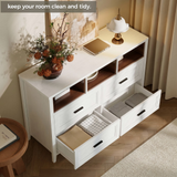 Richya 6 Drawer Dresser for Bedroom,Chest of Drawers with Open Storage Shelf,Modern Dresser for Closet,White + Walnut