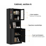 RichYa 4Pcs Kitchen Hutch Pantry Cabinets,Furniture Department Cabinet with Doors,China Cabinet with Glass Doors for Living Room