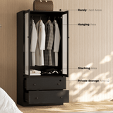 RichYa 3Pcs Armoire Wardrobe Closet with Hanging Rod,Clothes Storage Cabinet with Fluted Glass,Large Closet Organizer for Bedroom,White(ABB)