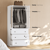 RichYa 3Pcs Armoire Wardrobe Closet with Hanging Rod,Clothes Storage Cabinet with Fluted Glass,Large Closet Organizer for Bedroom,White(ABB)
