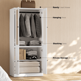 RichYa 3Pcs Armoire Wardrobe Closet with Hanging Rod,Clothes Storage Cabinet with Fluted Glass,Large Closet Organizer for Bedroom,White(ABB)