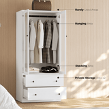 RichYa 3Pcs Armoire Wardrobe Closet with Hanging Rod,Clothes Storage Cabinet with Fluted Glass,Large Closet Organizer for Bedroom,White(ABB)