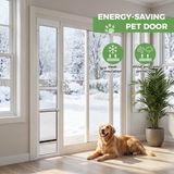 Slevoo Dog Door for Sliding Glass Door, Height Adjustable 79 1/5" to 82", Weatherproof Silicone Flap, Lock Design, White Aluminum Frame, Medium