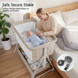 Cowiewie Baby Bassinet, Portable Bedside Bassinet with Wheels, Storage & Travel Bag, for 0-6 Months, Brown