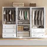 RichYa 3Pcs Armoire Wardrobe Closet with Hanging Rod,Clothes Storage Cabinet with Fluted Glass,Large Closet Organizer for Bedroom,White(ABB)