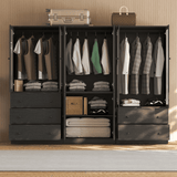 RichYa 3Pcs Armoire Wardrobe Closet with Hanging Rod,Clothes Storage Cabinet with Fluted Glass,Large Closet Organizer for Bedroom,White(ABB)
