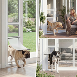 Slevoo Dog Door for Sliding Glass Door, Height Adjustable 79 1/5" to 82", Weatherproof Silicone Flap, Lock Design & White Aluminum Frame, Large Tall