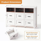 Richya 6 Drawer Dresser for Bedroom,Chest of Drawers with Open Storage Shelf,Modern Dresser for Closet,White + Walnut