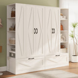 RichYa 2Pcs Armoire Wardrobe Closet with Drawers,Clothes Storage Cabinet with Hanging Rod,Large Wardrobe Closet with Shelves for Bedroom