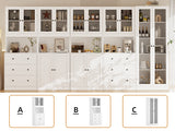 RichYa 4Pcs Kitchen Hutch Pantry Cabinets,Furniture Department Cabinet with Doors,China Cabinet with Glass Doors for Living Room